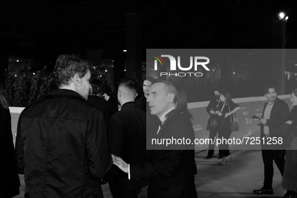 (EDITORS NOTE: Image has been converted to black and white.)Valerio Aprea attends the red carpet of the movie "A casa tutti bene" during the...