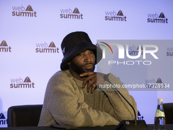 Tinie Tempah and Sam Jones in a press conference during  third day of Web Summit 2021 in Lisbon, Portugal on November 3, 2021. (
