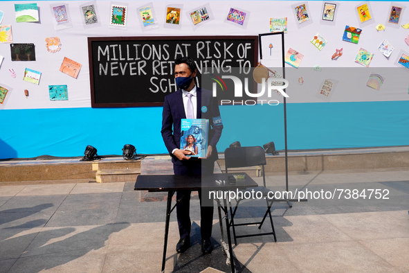 UNICEF India Deputy Representative Programmes, Yasumasa Kimura, after unveiling symbolic pandemic classroom during the UNICEF Child Rights W...