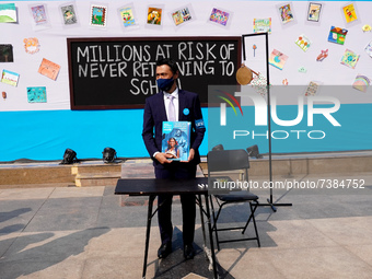 UNICEF India Deputy Representative Programmes, Yasumasa Kimura, after unveiling symbolic pandemic classroom during the UNICEF Child Rights W...