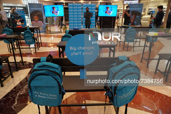 A speaker addresses after unveiling symbolic pandemic classroom during the UNICEF Child Rights Week starting from National Children's Day to...