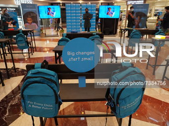 A speaker addresses after unveiling symbolic pandemic classroom during the UNICEF Child Rights Week starting from National Children's Day to...