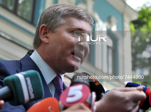 Archive photo. June 27, 2014. Kiev, Ukraine.  Ukrainian steel and coal magnate and Shakhtar Donetsk's soccer club owner Rinat Akhmetov speak...