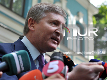 Archive photo. June 27, 2014. Kiev, Ukraine.  Ukrainian steel and coal magnate and Shakhtar Donetsk's soccer club owner Rinat Akhmetov speak...