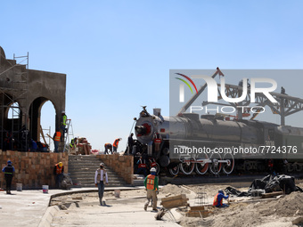 Employees working in the construction of the new "Felipe Ángeles" International Airport, are seen during a press tour in the facilities of t...