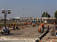 Employees working in the construction of the new "Felipe Ángeles" International Airport, are seen during a press tour in the facilities of t...