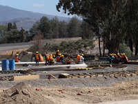 Employees working in the construction of the new "Felipe Ángeles" International Airport, are seen during a press tour in the facilities of t...