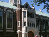 Students enter Dillon Hall at the Assumption College building of the University of Windsor in Ontario, Canada. (