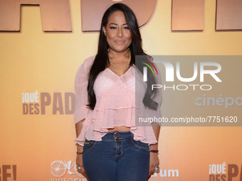 Singer Toñita poses for photos during the red carpet of ‘Que Despadre’ film premiere at Cinepolis Gran Terraza Coapa. On February 9, 2022 in...