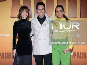 Fiona Palomo, Paly Duval, Mauricio Ochmann,  pose for photos during the red carpet of ‘Que Despadre’ film premiere at Cinepolis Gran Terraza...