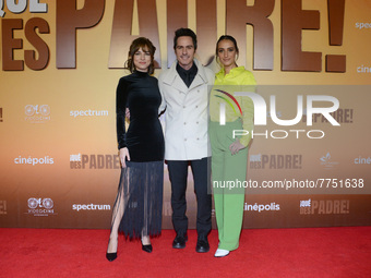 Fiona Palomo, Paly Duval, Mauricio Ochmann,  pose for photos during the red carpet of ‘Que Despadre’ film premiere at Cinepolis Gran Terraza...