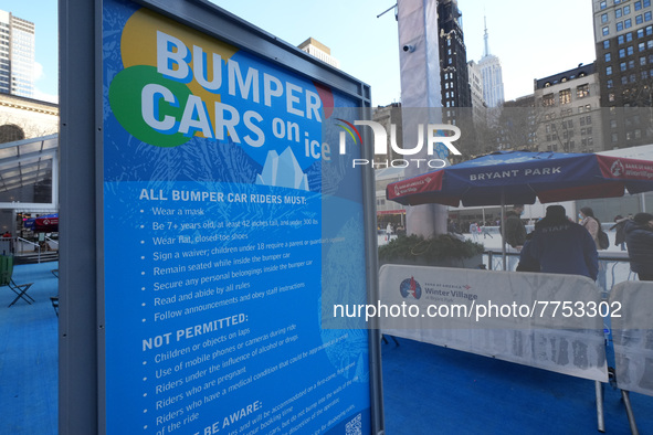 People ride ice-bumper cars at The Rink at Bank of America Winter Village at Bryant Park on February 10, 2022 in New York City. Despite a re...