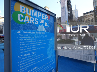 People ride ice-bumper cars at The Rink at Bank of America Winter Village at Bryant Park on February 10, 2022 in New York City. Despite a re...