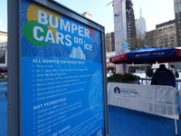 People ride ice-bumper cars at The Rink at Bank of America Winter Village at Bryant Park on February 10, 2022 in New York City. Despite a re...