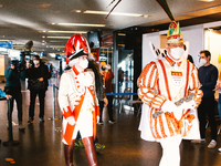 Prince carnvial Sven I. of  Triumvirate arrives at vaccine station at Lanxess Arena in , Germany on Feb 12, 2022 a week before the cologe ca...