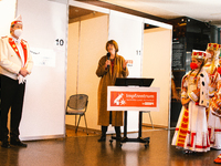 cologne mayor Henriette Reker speaks at  vaccine station of Lanxess Arena in , Germany on Feb 12, 2022 a week before the cologe carnival kic...