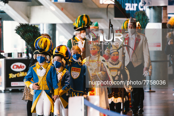 cologne Triumvirate arrives at vaccine station at Lanxess Arena in , Germany on Feb 12, 2022 a week before the cologe carnival kicks off des...