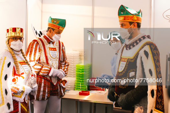 cologne Triumvirate are seen inside the lab with a medical staff at vaccine station at Lanxess Arena in , Germany on Feb 12, 2022 a week bef...