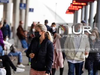 People arrive at Santa Cruz de Tenerife bus station on 13 February 2022. (