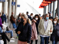 People arrive at Santa Cruz de Tenerife bus station on 13 February 2022. (