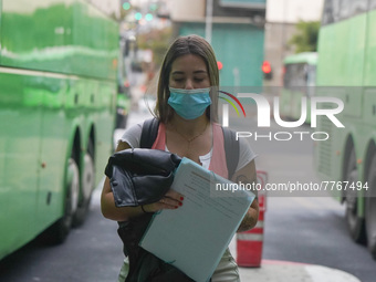 A woman arrives at Santa Cruz de Tenerife bus station on 13 February 2022. (