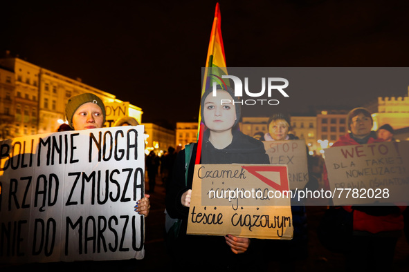 People attend 'Stop Lex Czarnek' protest at the Main Square in Krakow, Poland on February 15, 2022. So-called 'Lex Czarnek' proposed by the...