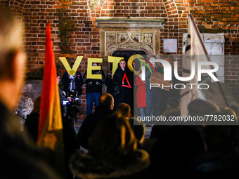 People attend 'Stop Lex Czarnek' protest at the Main Square in Krakow, Poland on February 15, 2022. So-called 'Lex Czarnek' proposed by the...