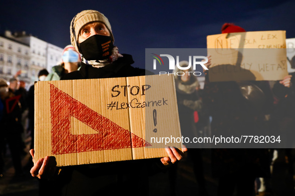 People attend 'Stop Lex Czarnek' protest at the Main Square in Krakow, Poland on February 15, 2022. So-called 'Lex Czarnek' proposed by the...