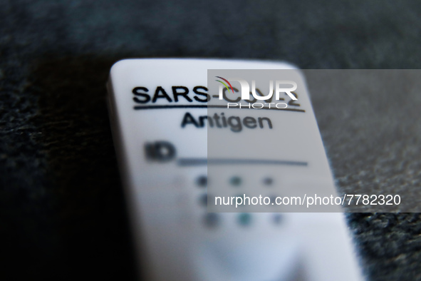 SARS-CoV-2 antigen test is seen in this illustration photo taken in Krakow, Poland on February 16, 2022. (Photo illustration by Jakub Porzyc...