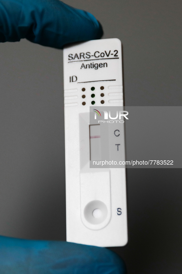 A negative result of SARS-CoV-2 antigen test is seen in this illustration photo taken in Krakow, Poland on February 16, 2022. (Photo illustr...