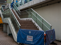 Access to the Accidents and Emergency services is cordoned off at Queen Elisabeth hospital, in Hong Kong, China, on February 17, 2022.  (