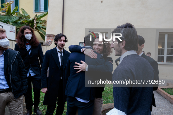 Students of Scuola Superiore San'Anna-university celebrate their diplomas in Pisa, Italy, on February 19, 2022.  Ceremony for the awarding o...