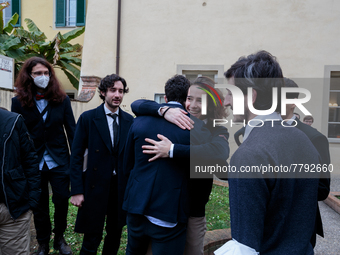 Students of Scuola Superiore San'Anna-university celebrate their diplomas in Pisa, Italy, on February 19, 2022.  Ceremony for the awarding o...