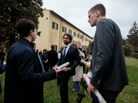 Students of Scuola Superiore San'Anna-university celebrate their diplomas in Pisa, Italy, on February 19, 2022.  Ceremony for the awarding o...