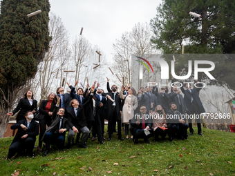 Students of Scuola Superiore San'Anna-university celebrate their diplomas in Pisa, Italy, on February 19, 2022.  Ceremony for the awarding o...