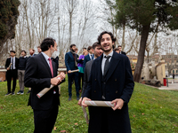 Students of Scuola Superiore San'Anna-university celebrate their diplomas in Pisa, Italy, on February 19, 2022.  Ceremony for the awarding o...