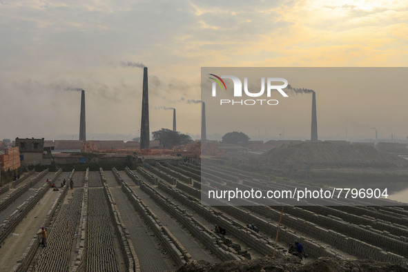 Pollution seen at a brickyard in Dhaka Bangladesh on February 20, 2022. 