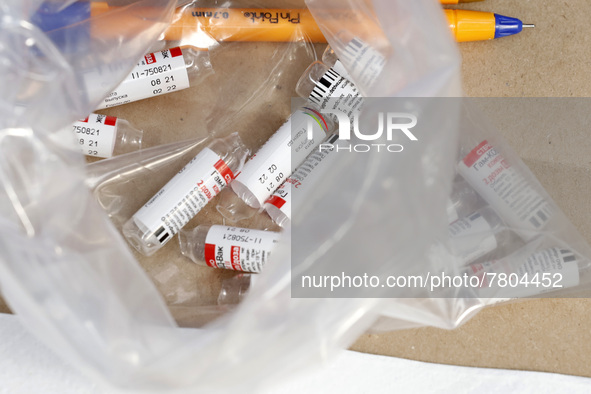 The Sputnik-V vials are seen  inside Sport City facilities, during the mass vaccination campaign for citizens of 18 - 29 years to reduce ris...