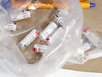 The Sputnik-V vials are seen  inside Sport City facilities, during the mass vaccination campaign for citizens of 18 - 29 years to reduce ris...