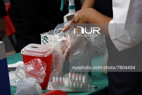 The Sputnik-V vials are seen  inside Sport City facilities, during the mass vaccination campaign for citizens of 18 - 29 years to reduce ris...