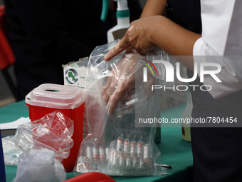 The Sputnik-V vials are seen  inside Sport City facilities, during the mass vaccination campaign for citizens of 18 - 29 years to reduce ris...