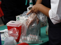 The Sputnik-V vials are seen  inside Sport City facilities, during the mass vaccination campaign for citizens of 18 - 29 years to reduce ris...