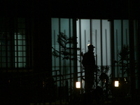 A security personnel stands guard outside the Ministry of Defence building in New Delhi, India on February 22, 2022. (