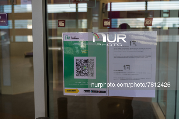 A notice is affixed at the entrance of the Megabox mall, advising people that the premises are subject to the ''vaccine pass'' and that peop...