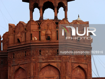 Security personnel stand guard at the ramparts of the Red Fort, in the old quarters of Delhi, India on February 26, 2022. (