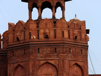 Security personnel stand guard at the ramparts of the Red Fort, in the old quarters of Delhi, India on February 26, 2022. (