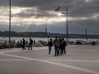 People are seen walking around Praça de Comercio, Lisbon. February 20, 2022. The Portuguese General Health Direction (DGS) has registered 2,...