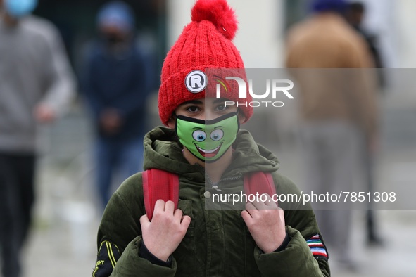 A student wearing a mask walks in the premises of a school in Baramulla Jammu and Kashmir India on 02 March 2022. Schools in Kashmir valley...