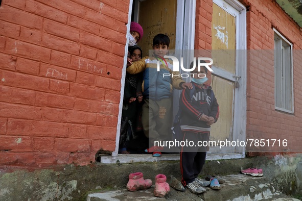 Students of a government school are seen inside a school in Baramulla Jammu and Kashmir India on 02 March 2022. Schools in Kashmir valley we...