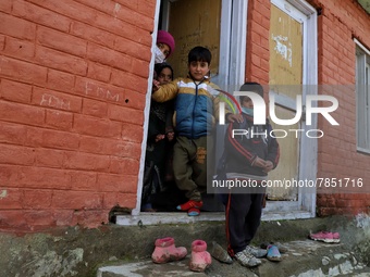 Students of a government school are seen inside a school in Baramulla Jammu and Kashmir India on 02 March 2022. Schools in Kashmir valley we...